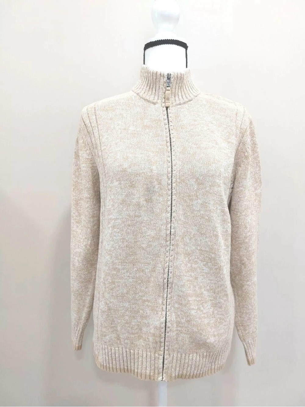 ST.JOHNS BAY/SWEATER/SZ.SMALL/BEIGE/ZIPPER/CARDIGAN/100%COTTON/HONG KONG/LIKENEW